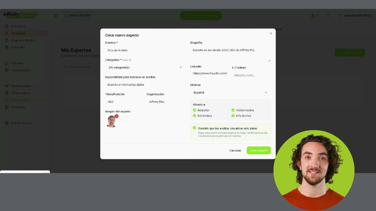 Crear Expertos en Affinity Trends - Affinity PRo