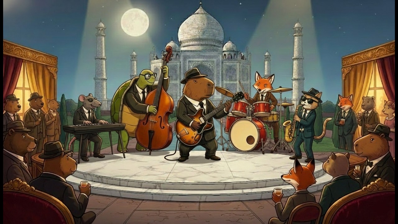 Elegant Capybaras Under the Taj Mahal Moonlight – Calm Study & Stress Relief Jazz