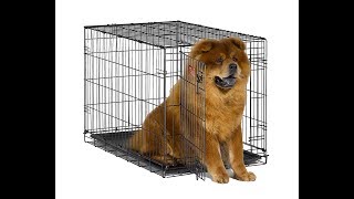 Single door folding metal dog crate, measures 36L x 23W x 25H inches Includes free divider panel, leak-proof plastic pan, a strong 