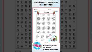 January Word Search-Find SNOWMAN #wordsearch #winter #wordgames #quiz #puzzlegame #january #cozy