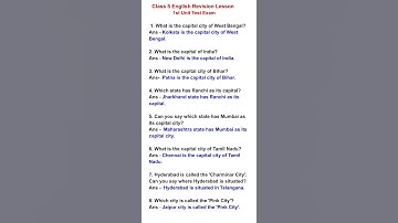 Class 5 English Revision Lesson 1st Unit Test Exam || পঞ্চম শ্রেণি ইংরেজি প্রথম মূল্যায়ন || #shorts