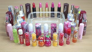 LIPSTICK SLIME Mixing makeup and glitter into Clear Slime Satisfying Slime Videos