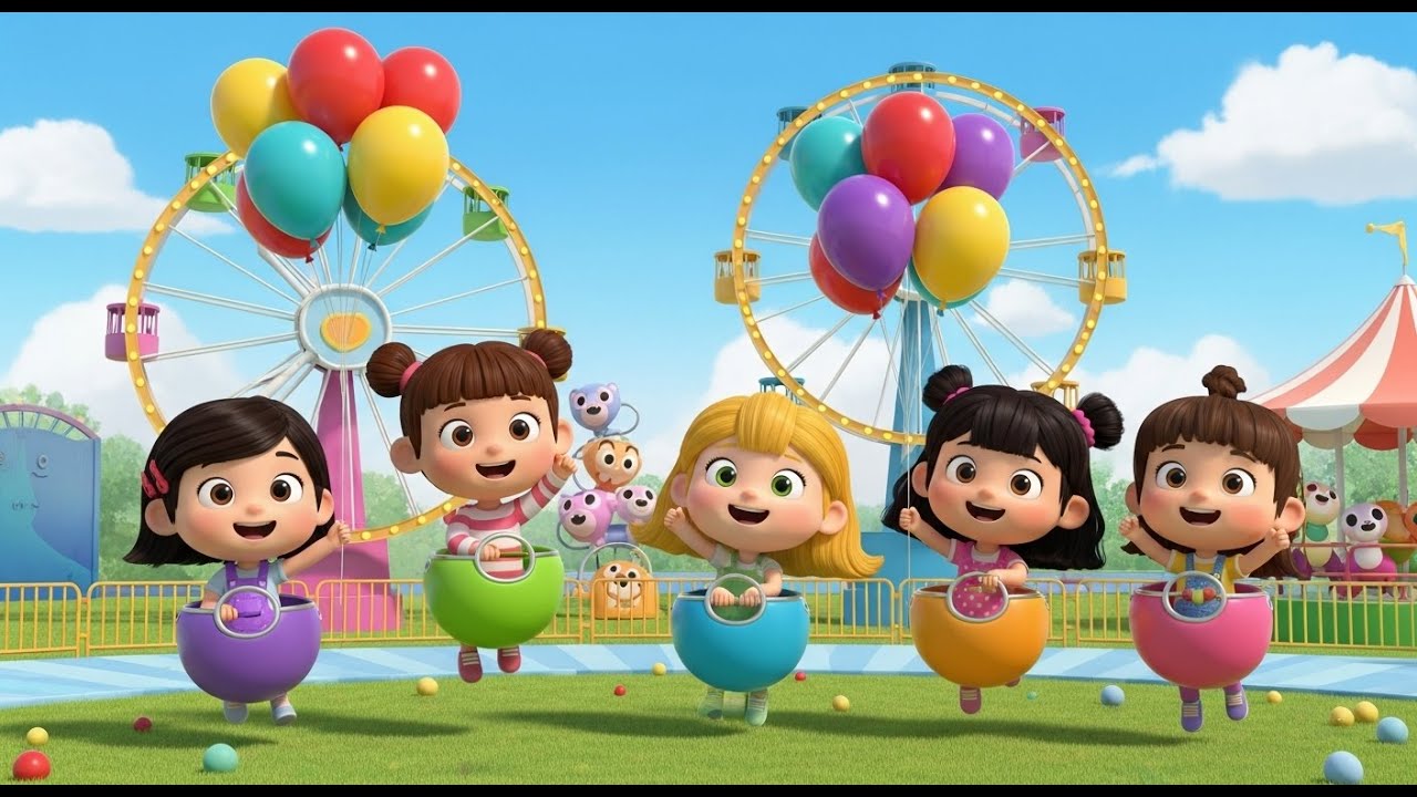 Five Little Girls Go to Funland | Popular Nursery Rhyme For Kids | Sing Along With Kids