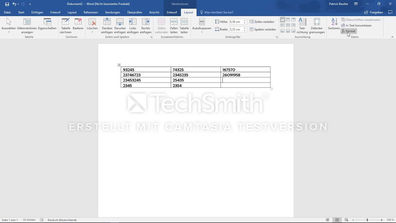 Word Rechnen In Tabellen Mit Word 2016 in Tabellen rechnen - YouTube