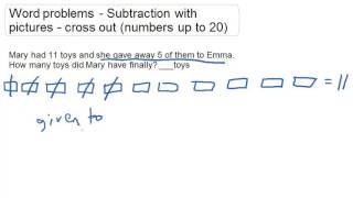 Word problems-Subtraction-with pictures-cross out-number up to 20