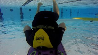 Underwater reentry 2, no surfacing
showing off during a pool training session, this a re-entry and roll without surfacing, using the air in the boat to breathe.
The boat is a kevlar/carbon fibre Tasman Express, from QK, paddle is a carbon fibre wing paddle with a crank shaft, and the camera is a Go Pro Hero 4, on a Railblaza camera arm. Underwater reentry 2, no surfacing