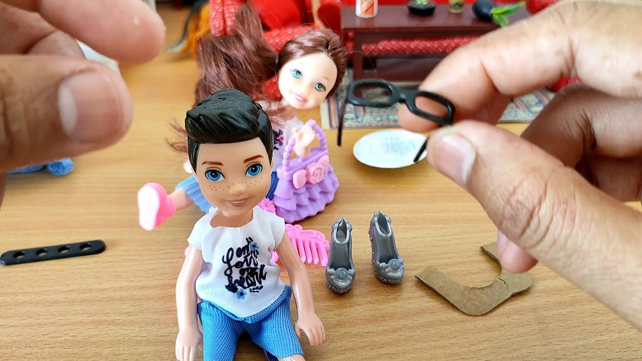 Miniature Barbie Dollhouse Unboxing Barbie Doll Family Set Mini