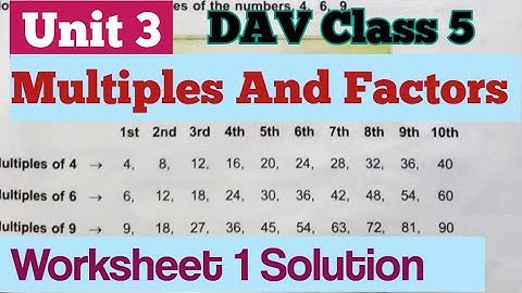 DAV Class 5 Maths Unit 3 Multiples And Factors Worksheet 1 Solution||ADARSH 999
