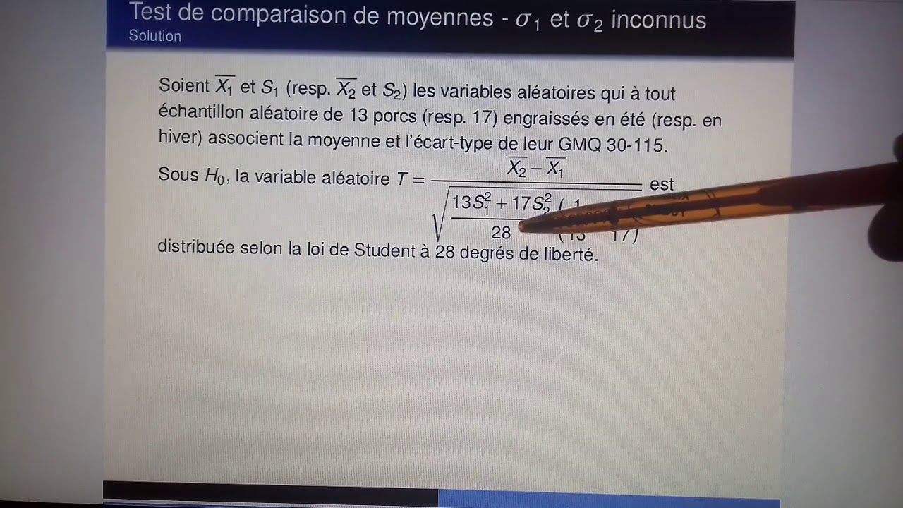 BTS PA – Test T de Student - Test de comparaison de moyennes