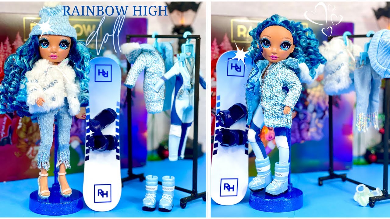 RAINBOW HIGH Blue Winter Doll Unboxing! 2 Outfits + Snowboard! Barbie ...