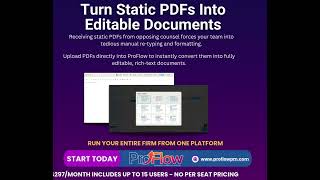 Famous Turn static PDFs from opposing counsel into editable, rich-text documents instantly inside ProFlow. Profile