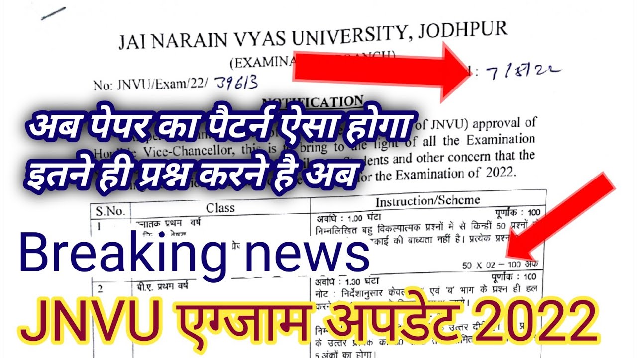 Jnvu Exam date 2022 | jnvu exam time table 2022 | Jnvu exam Pattern | Jnvu jodhpur |