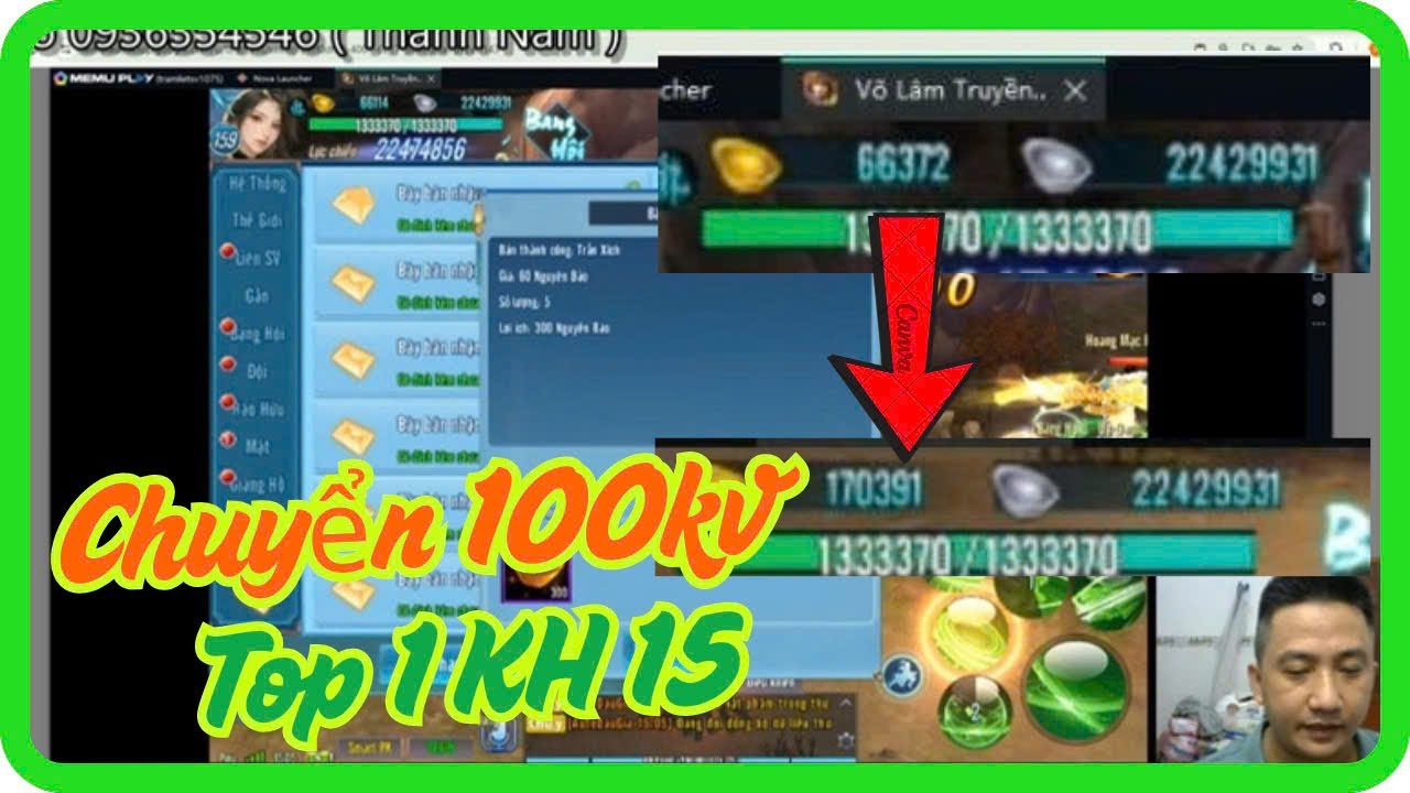 Chuyển vàng 100kv cho top 1 kh15 game võ lâm truyền kỳ mobile - vltk
