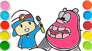Drawing And Coloring Pocoyó Brushing The Yetis Teeth Drawing Easy For Kids