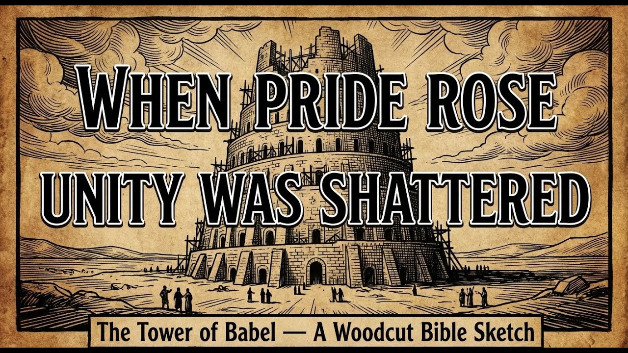 The Tower of Babel — A Woodcut Bible Sketch of Pride, Unity, and Divine Judgment