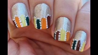 Gold Glitter Nails With Fall Colored Nail Tips | Fun DIY Nail Art Design