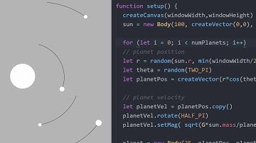 Solar system simulation in p5.js - real physics! javascript code along