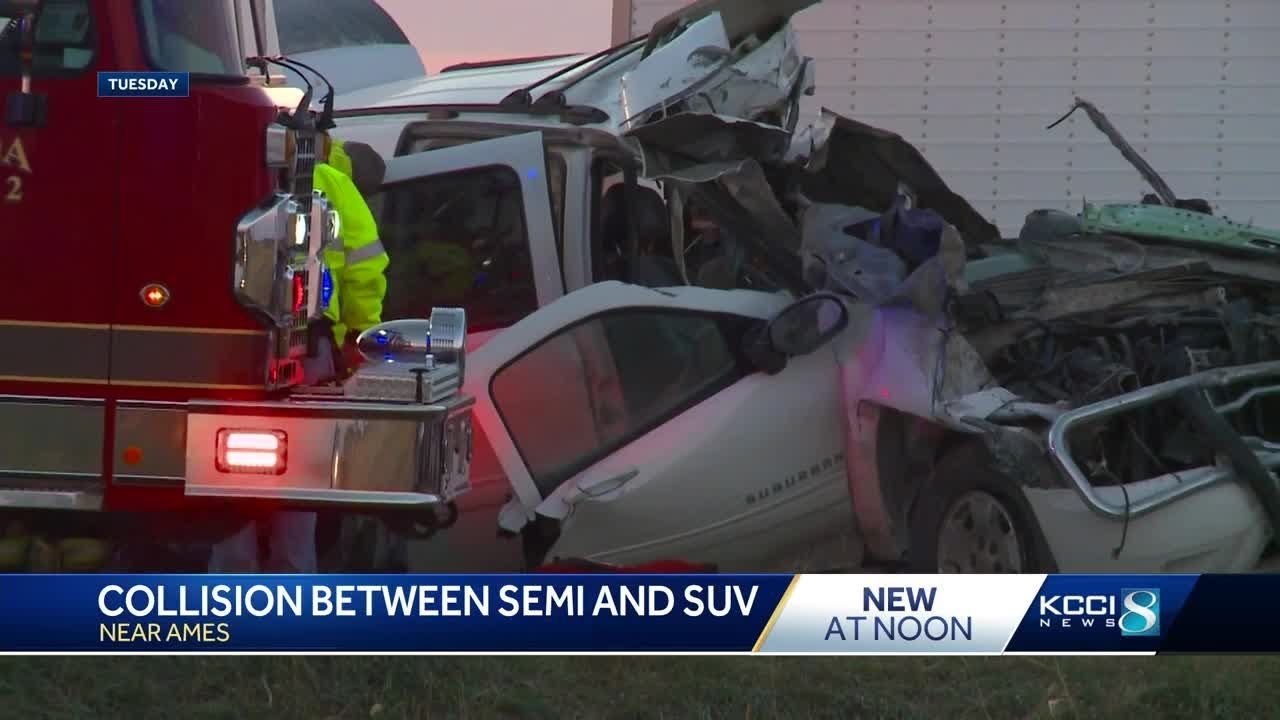 1 dead after crash between SUV and semi-truck near Ames - YouTube