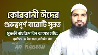 কুরবানী ঈদের গুরুত্বপূর্ণ বারোটি সুন্নত। মুফতী বায়জিদ বিন কাসেম হাফি.