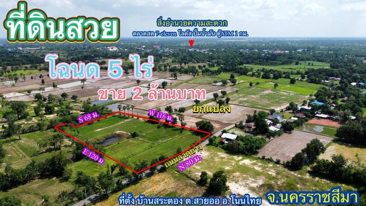 ที่ดิน โคราช no.508 ขายที่ดิน ติดถนนลาดยางสวยๆ ใกล้ตลาดสด เซเว่นอีเลฟเว่น โฉนด 5 ไร่ ครุฑแดง