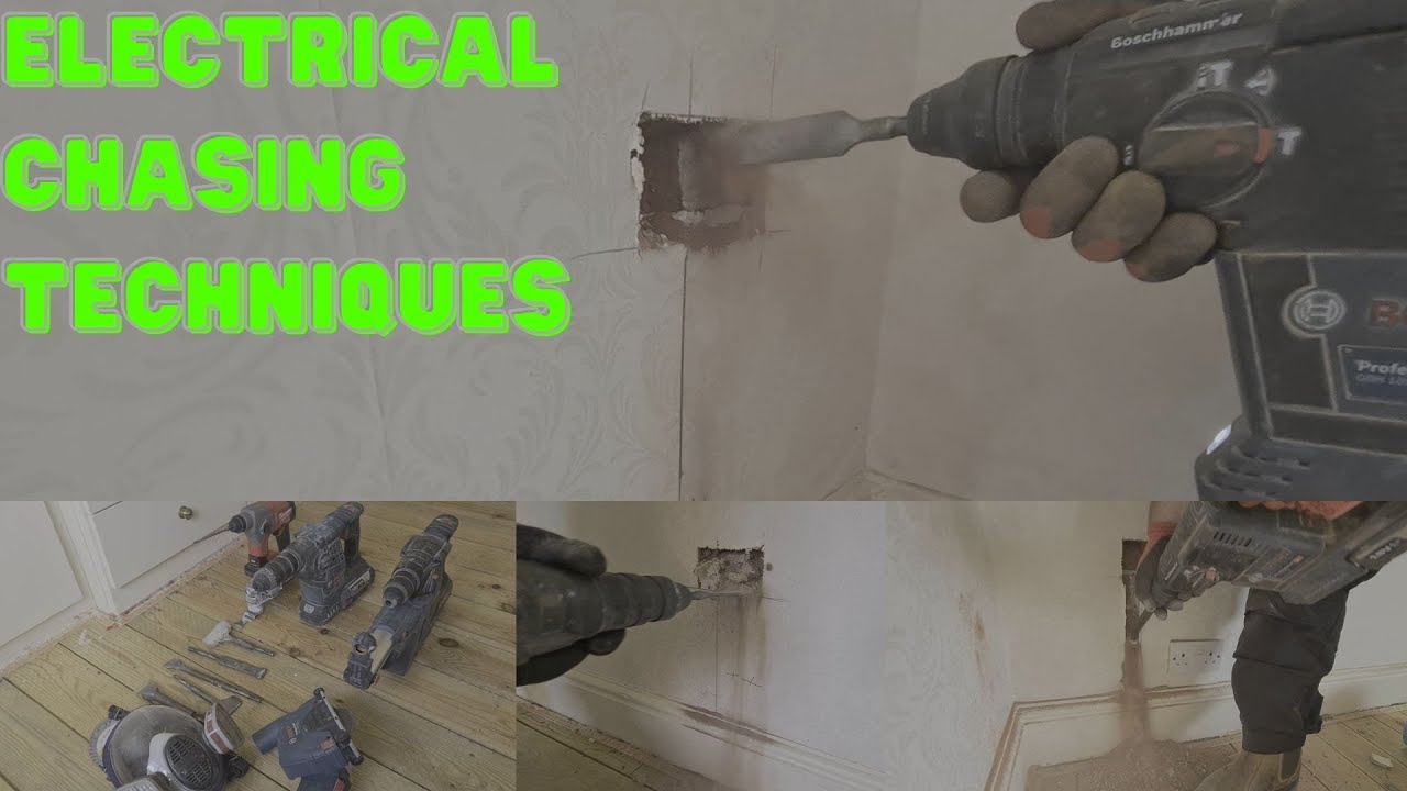 Electrician chases Electrical back box and cables into brickSDS