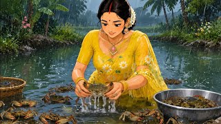@🌧️🪔 The Soul of Andhra Monsoon | Authentic Non-Veg Food🦀Ancient Culture🌺🌾Traditions & Rural Life 🌴🐟