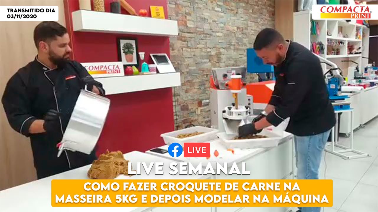 Como Fazer Croquete na Masseira 5kg e Modelar na Máquina de Salgados & Doces |  🎥 Live Receita 👨‍🍳