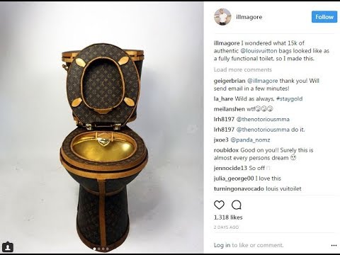 Golden toilet covered in Louis Vuitton monogram bags on sale for US$100,000