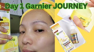 DAY 1 Using Garnier Booster Serum and Vitamin c Dry touch Cream