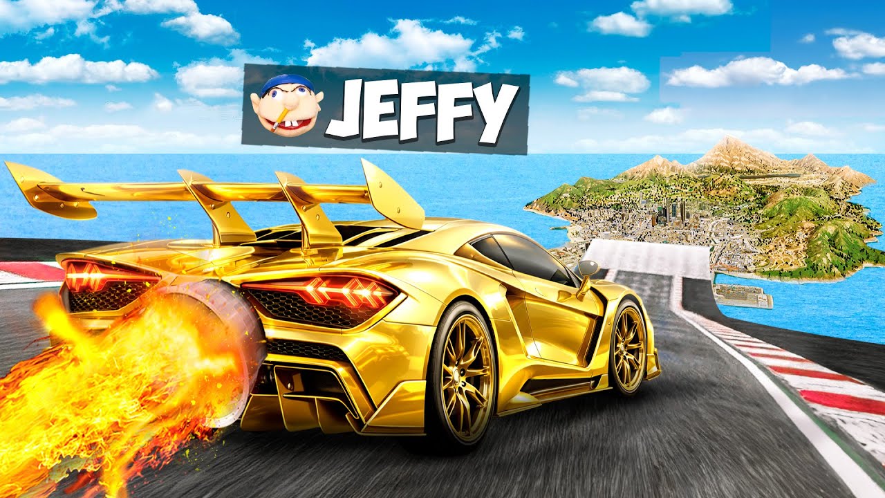 В GTA 5 Джеффи перепрыгивает через ВСЮ КАРТУ ЗОЛОТЫХ СУПЕРКАРОВ!