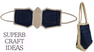 Making a crochet bag with pockets from old jeans| DIY Jeans Crochet | Recycle Bag (subtitled)