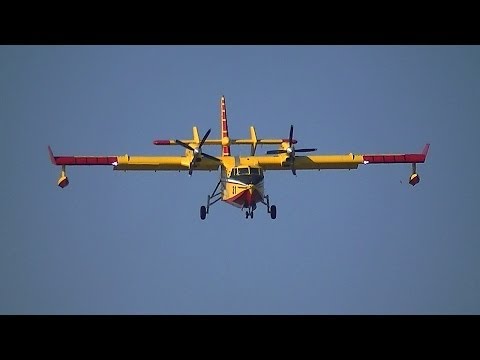 2 Bombardier Canadair CL-415 Protezione Civile landing and take off at Pisa (LIRP)