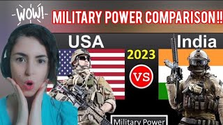 Foreigner reacts to USA VS INDIA MILITARY power comparison in 2023 !! #india #usa #military