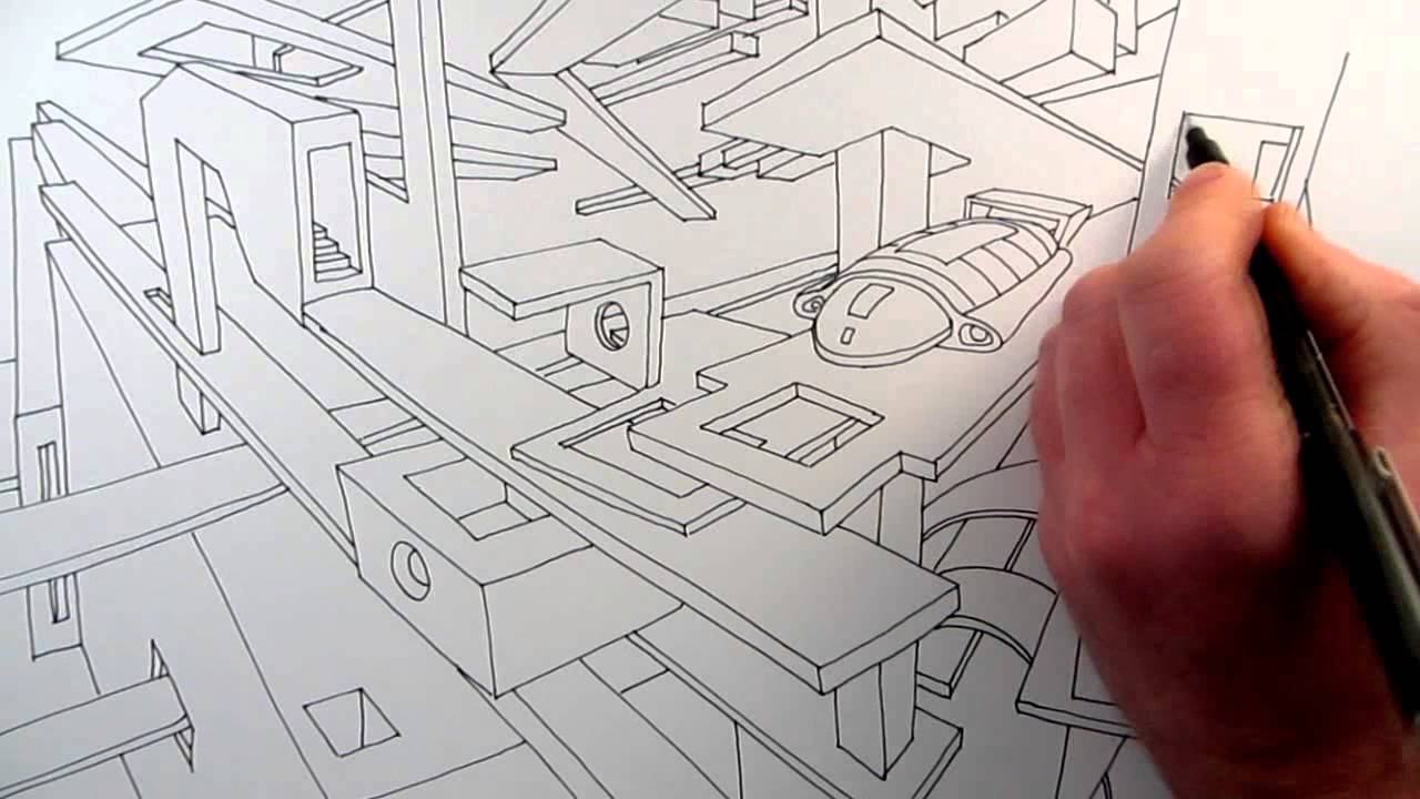 ⁣How to Draw a Sci-Fi Fantasy City in 2-Point Perspective