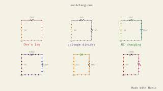 Six Circuits That Draw Themselves β Ohm's Law, RC, RL, Rectifier & LED, All Solved β manic