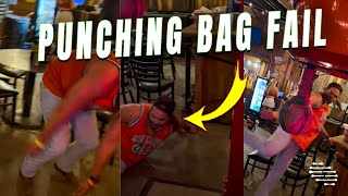 Guy Fell Trying to Kick the Punching Bag at a Bar