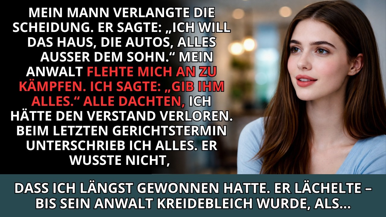 Markus grinste im Gerichtssaal und verkündete, er nehme Haus, Firma, Konten und Wagen. Ich hob nur das Kinn und nickte ruhig. Alle Anwesenden glaubten, ich hätte verloren. So richtig verloren, wie...
