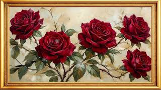 🌹💖Transform Your TV 📺: Stunning Valentine’s Rose 4K Screensaver Gold Frame Art Ideas!