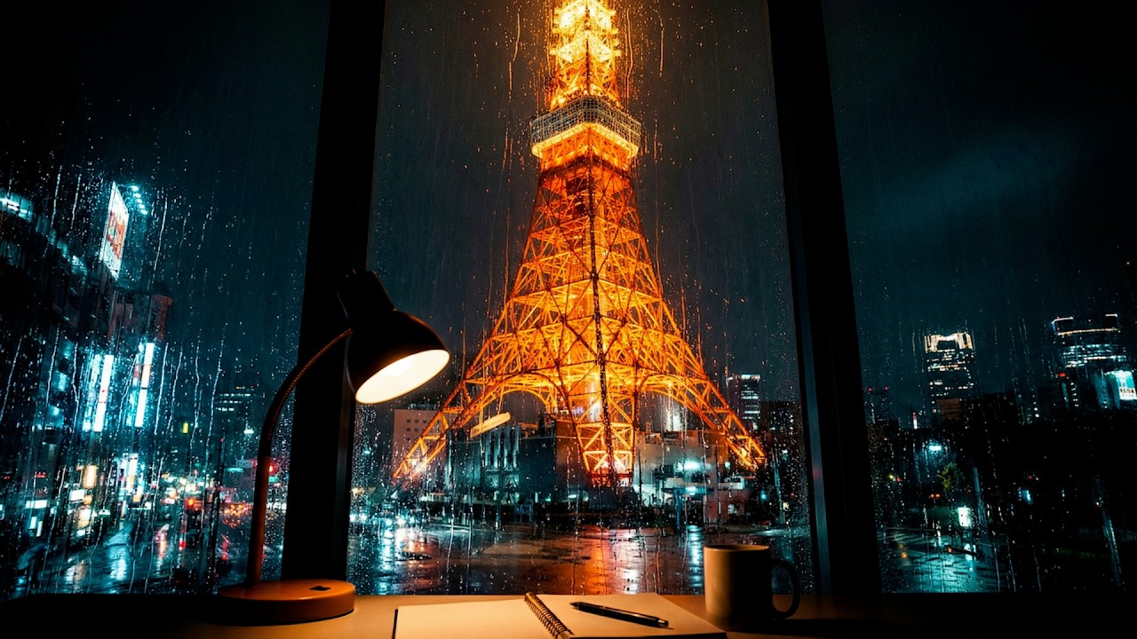 Peaceful Tokyo Tower Rain🗼Tokyo Rain (No Thunder)