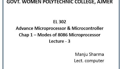 EL302 Modes of Operation of 8086 by Manju Sharma Lect. Computer GWPC, Ajmer