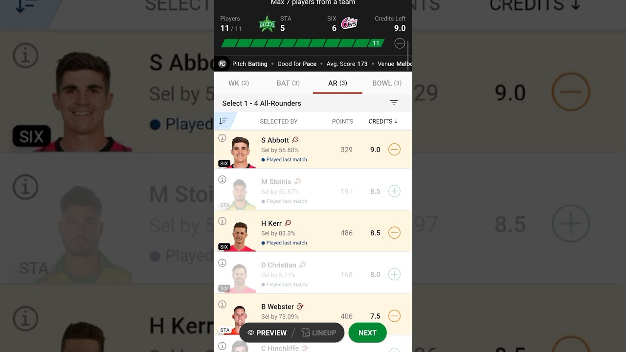 STA vs SIX Dream11 Team Prediction. Big Bash League. 