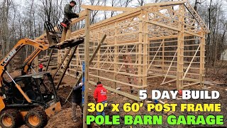 How To Build  30x60 x16' Amish Pole Barn Detached Garage Post Frame Building Construction Time Lapse