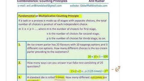 Combinatorics Introduction Multiplicative Counting Principle Additive and Indirect Methods for Cases