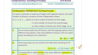 Combinatorics Introduction Multiplicative Counting Principle Additive and Indirect Methods for Cases