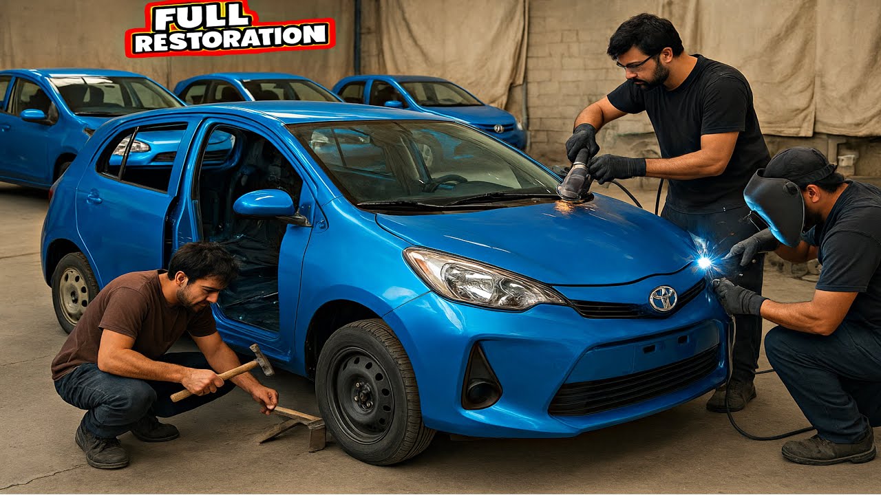 Complete Body Restoration of Toyota Aqua Car || Local workshop Skills on High Level || Amazing work 