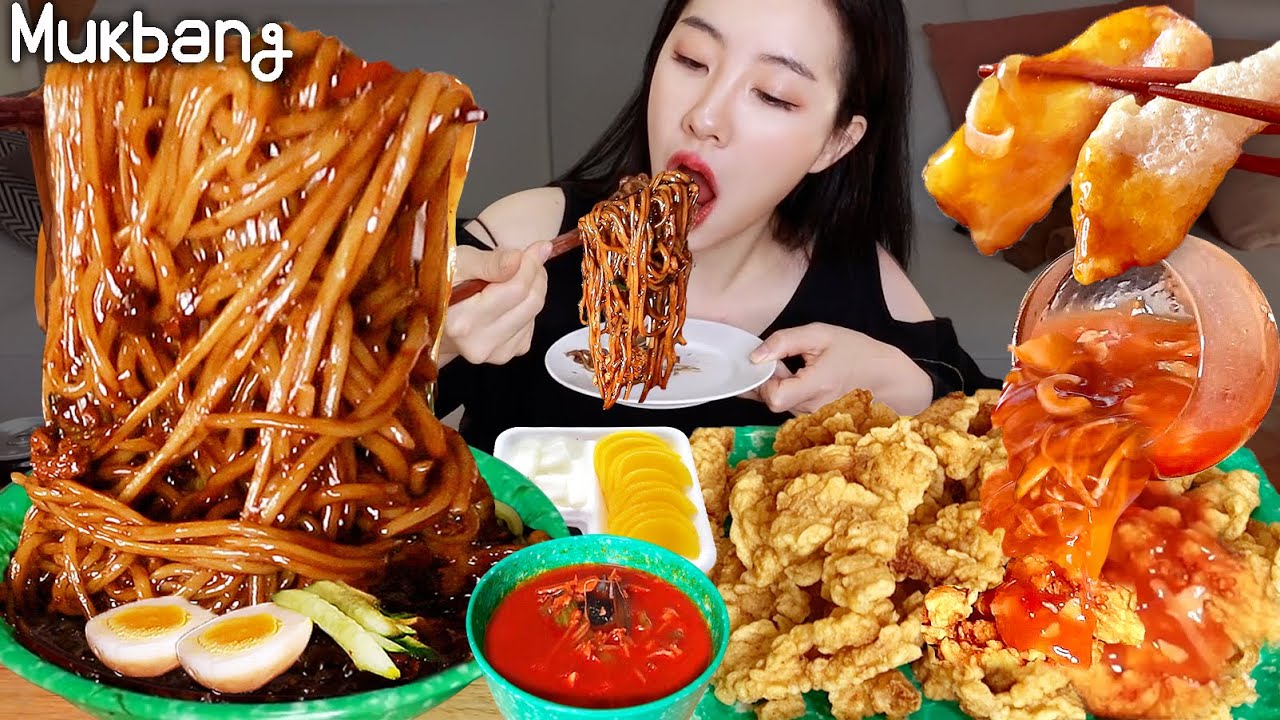 Mukbang✨Голод в течение 24 часов 🔥 едят черный бобовый нодль & сладкий и серый свиньи !!