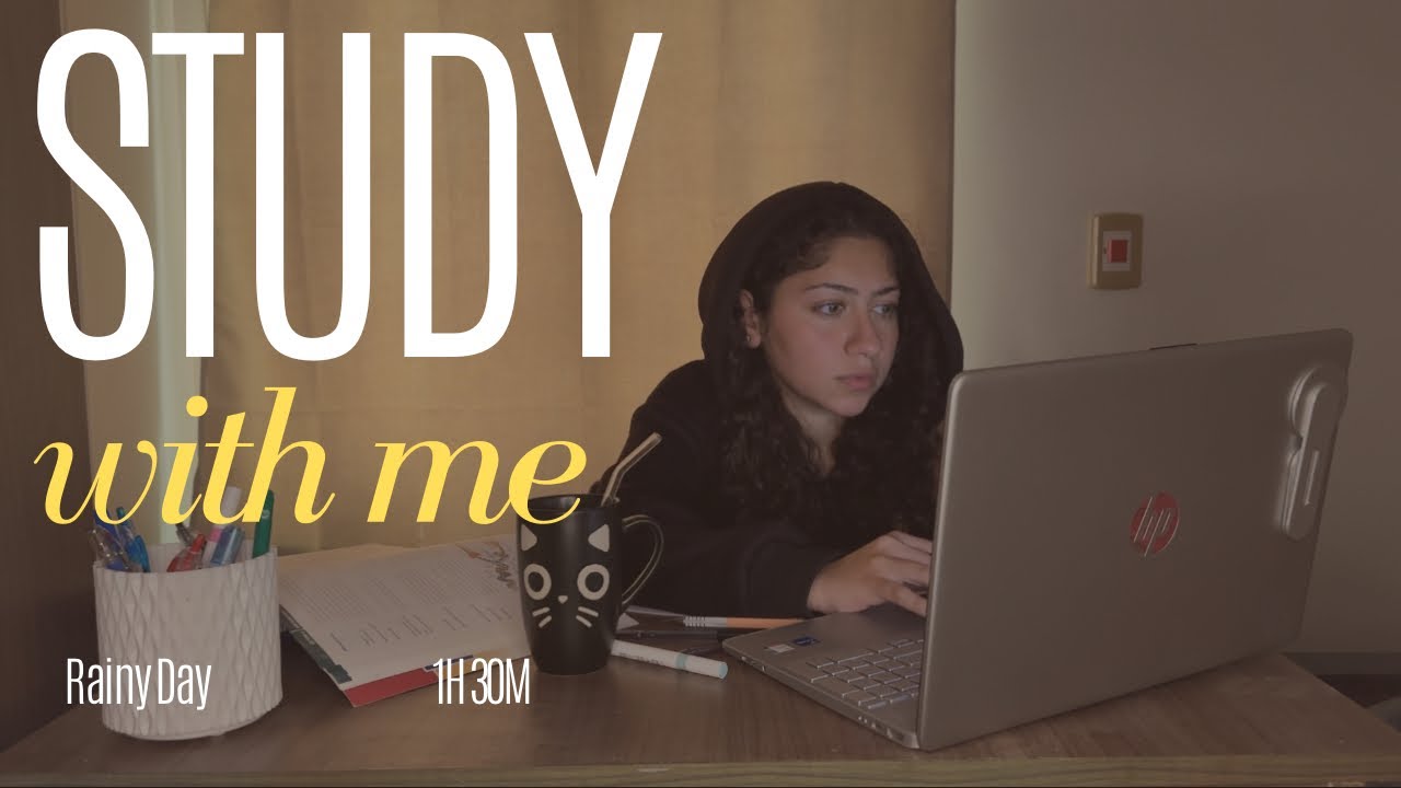 1.5 HOUR STUDY WITH ME on A RAINY DAY | Rain sound, No Break, No music