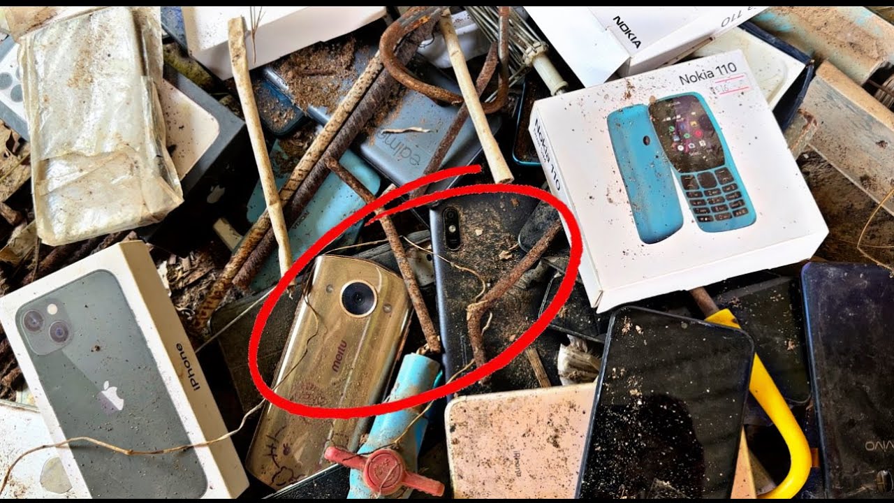 Restoration of many damaged phones in a garbage dump near the community