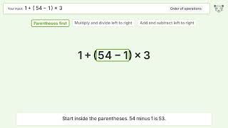 Master Order of Operations: Solve 1+(54-1)(3)