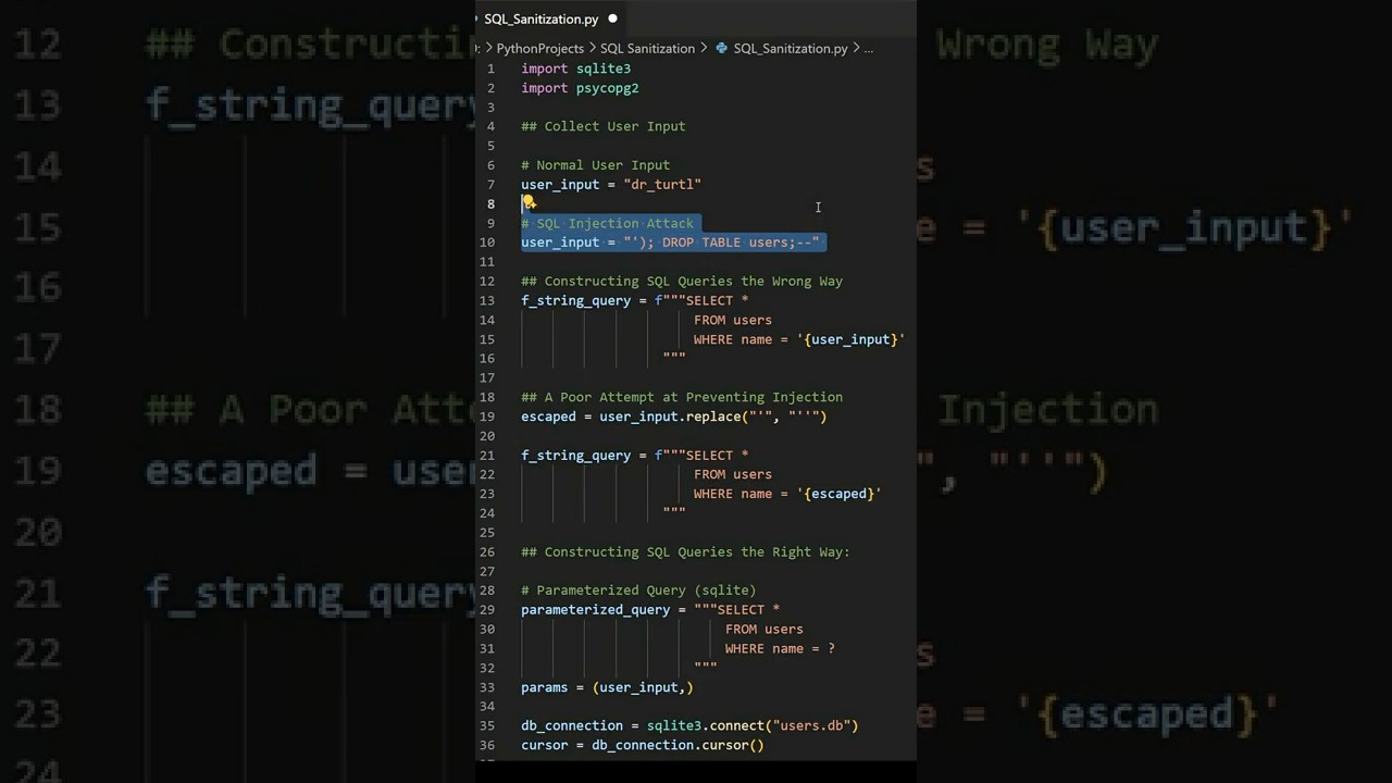 How to Prevent SQL Injection in Python #python #programming #sql #cybersecurity #sqlinjection